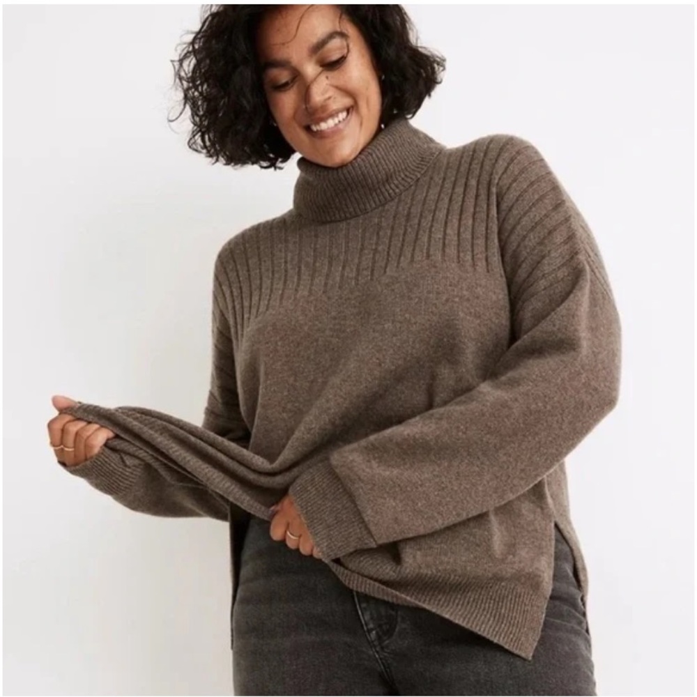 Madewell Hickory Turtleneck Sweater Brown Size Small Wool Blend Side Slits